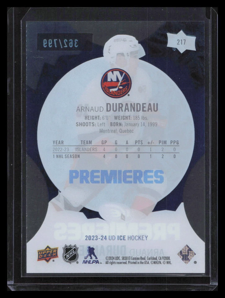2023-24 Upper Deck Ice #217 Arnaud Durandeau Blue #/799 - Image 2 of 2