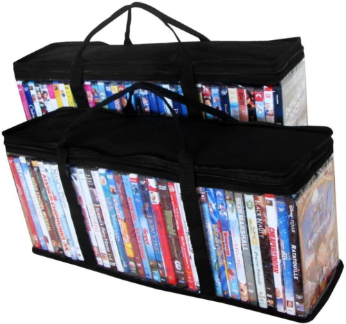 Organisateur de stockage DVD - Ensemble classique de 2 sacs de rangement avec de la place pour 40 DVD chacun - Photo 1/2