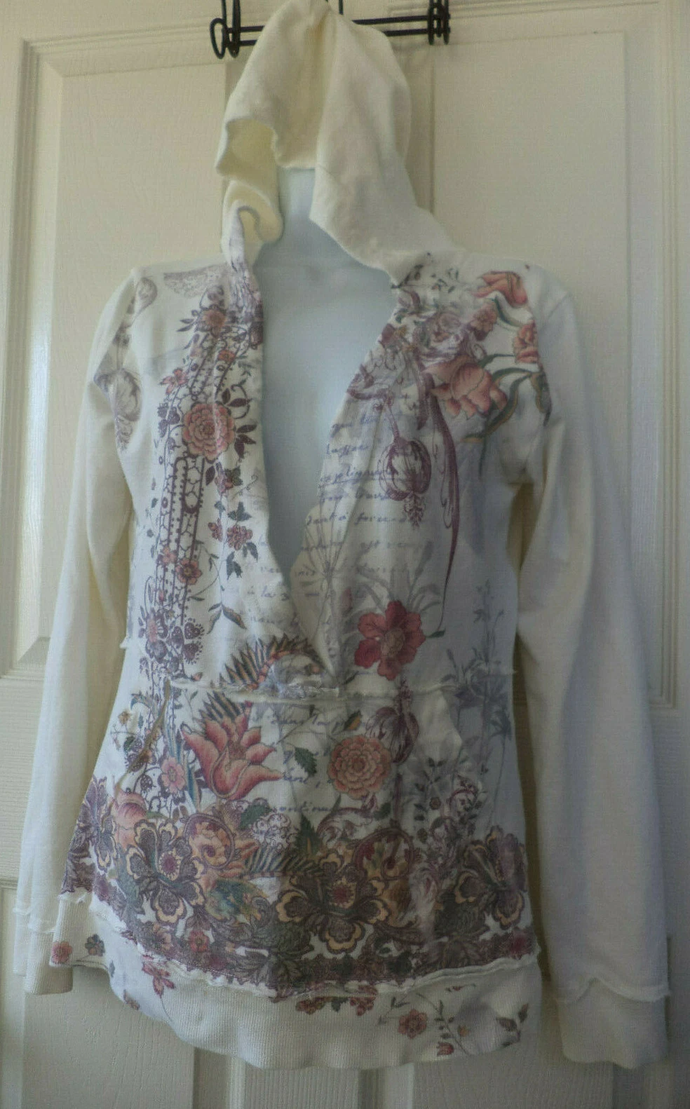 OFF WHITE Felpa con cappuccio American Rag Cie floreale avorio donna junior taglia M