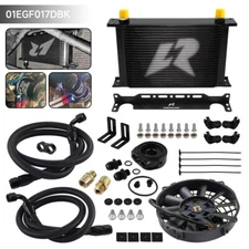 LR 25 Row AN10 Oil Cooler Kit+Filter Adapter Hose Kit +7" Electric Fan Kit Black