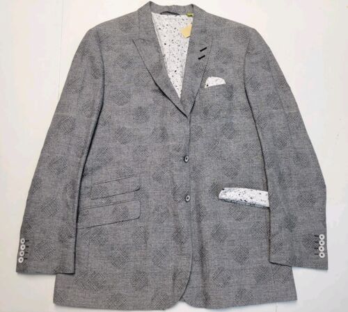 $898 New Robert Graham SORVINO Blazer Men's 44R Gray Check LINEN & COTTON - Picture 2 of 10