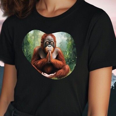 T-Shirt Frauen Meditierender Orang-Utan Motiv Baumwolle Größe S bis 3XL
