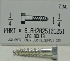 1/4x1-1/4 HEX HEAD LAG BOLTS STEEL ZINC PLATED (50)