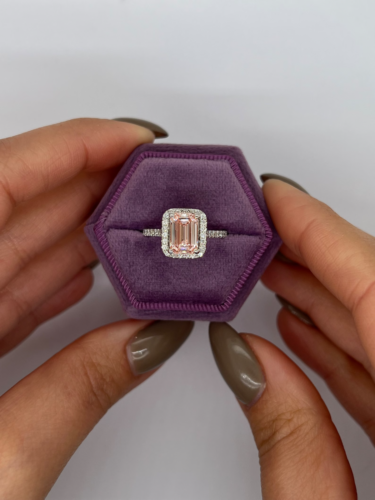 Emerald Cut 2.5CT Lab Grown Fancy Vivid Pink Diamond Wedding Ring 14k White Gold - Picture 9 of 15
