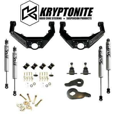 Kryptonite Stage 3 Leveling Kit/Fox Shocks/Cam Bolts For 2001-2010 GM 2500/3500