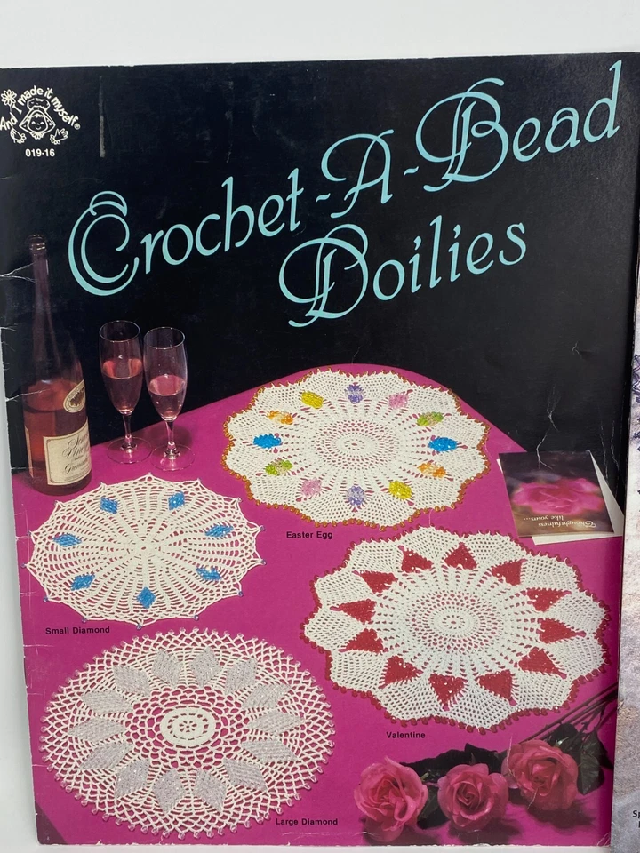 Crochet Pattern Books Doilies Beaded Tatting Knit Lace 5pc Lot Vintage Bead - Image 2 of 4