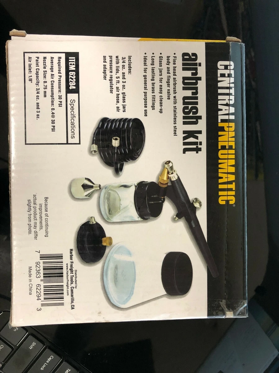 Central Pneumatic Airbrush Kit Jars Air Hose Pressure Regulator