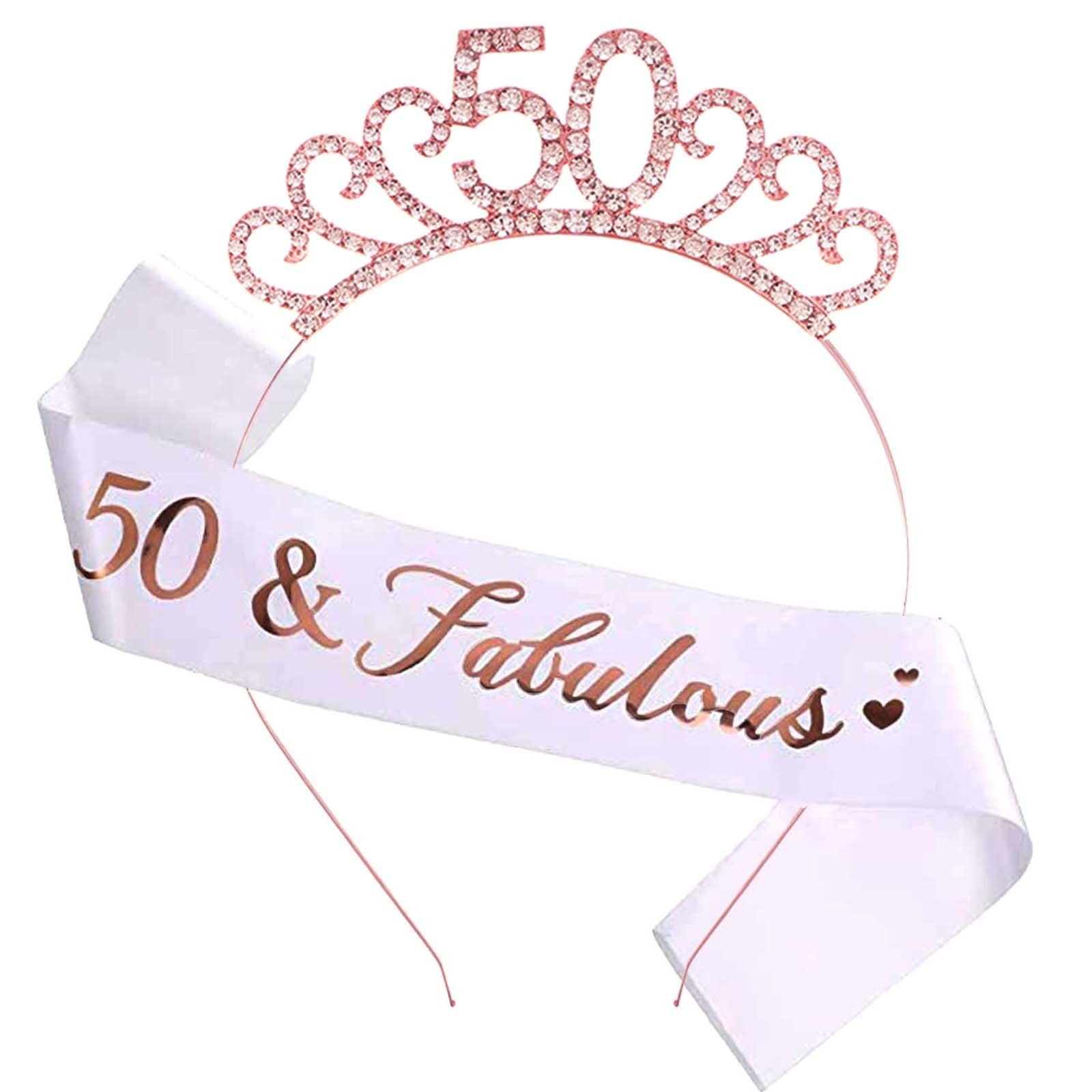 50th Birthday Sash and Crystal Tiara Crown for Decorations Women 50th Birthday