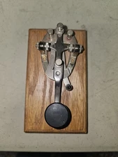 Vintage Mose Code Telegraph Key Mounted On Red Oak