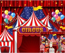 Carnival Circus Backdrop Red Theme Party 10x8ft, NSW13473 