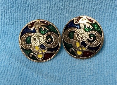VTG 1970s SOL D OR MIRACLE EARRINGS DRAGON MULTI COLOR BEAUTIFUL / PIERCED.