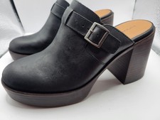 Lucky Brand Womens Sz 8.5 Black Odibell Leather Platform Clogs