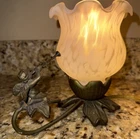Tiffany Style Glass Tulip Cherub with Horn Table Lamp Vintage