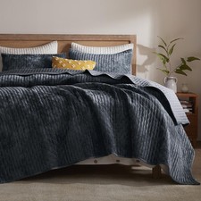 Leaonme Velvet Quilt King Size 98X106 Lightweight Navy Blue Velvet Comforter