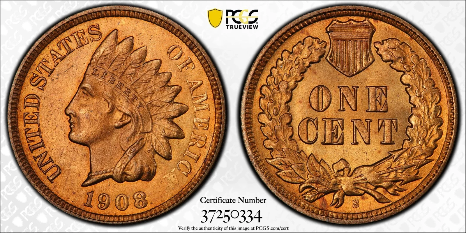 1908-S Indian Cent PCGS MS66+RD