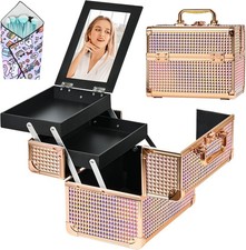 Makeup Case Organizer, Makeup Train Case, Trays Cosmetic Box Portable,