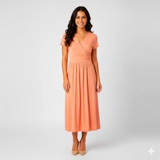 Koh Koh Salmon Colored Ruched Waist Long Gown Maxi Dress Wedding Size 2