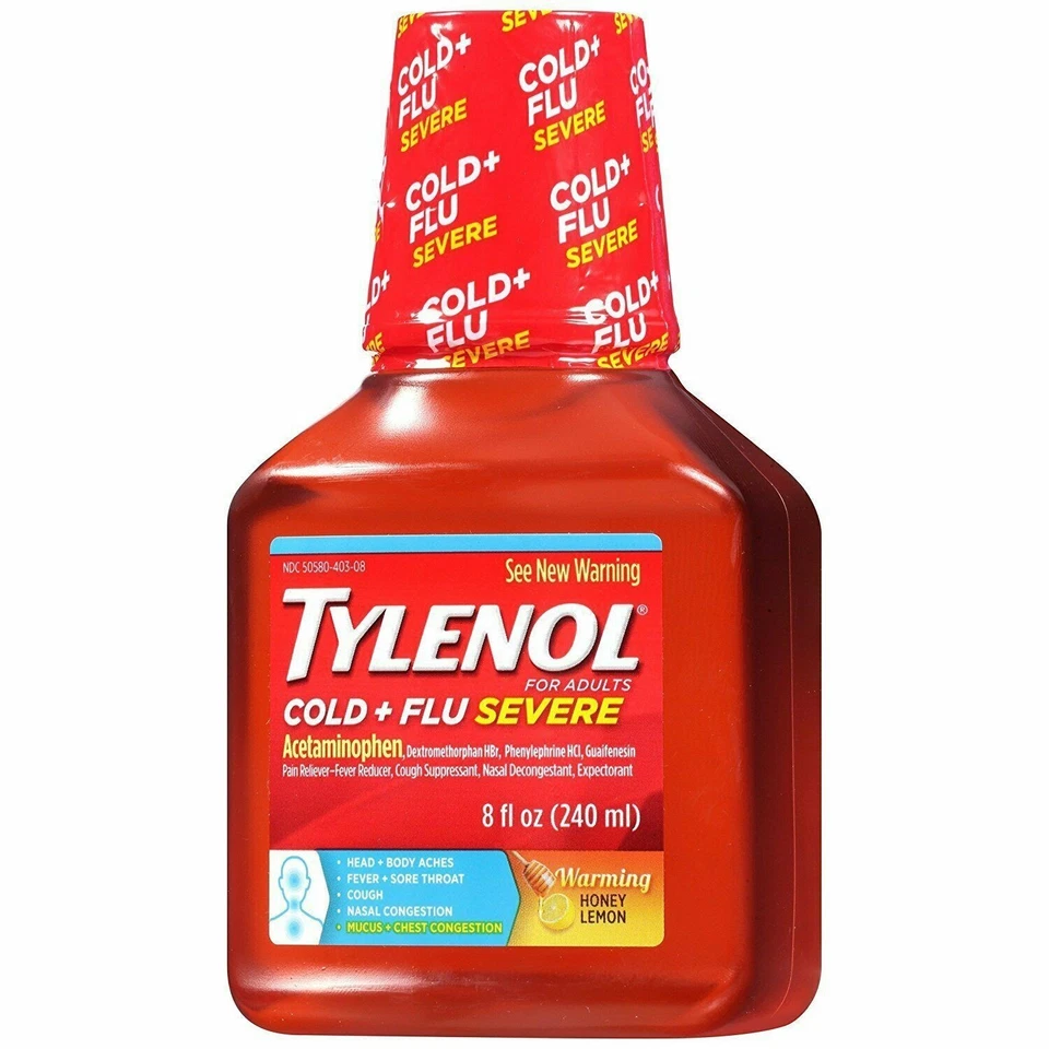 Tylenol paracetamol resfriado e gripe alívio grave aquecimento mel sabor limão 8 oz - Imagem 2 de 4