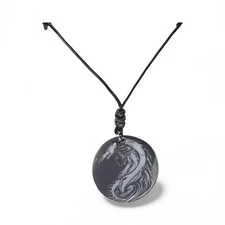 Welsh slate dragon & female head pendant on leather adjustable necklace, 40-70cm