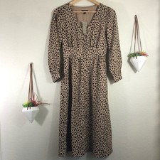 NWT J. Crew leopard satin button long sleeve dress