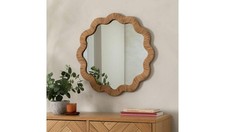 Rattan Round Wavy Wall Mirror 60x60cm Bohemian Hallway Decor