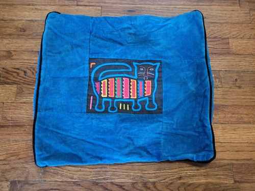 Vintage MOLA Kuna Appliqué Folk Art Cat Pillow Case Cushion Cover
