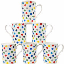 6x Polka Dot Mugs Fine Bone China 300ml Capacity Castle