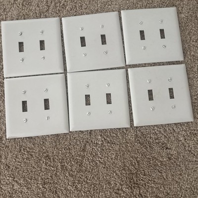 6 (six) White 2-Gang Toggle Switch Plastic Cover Wall Plate Switchplate