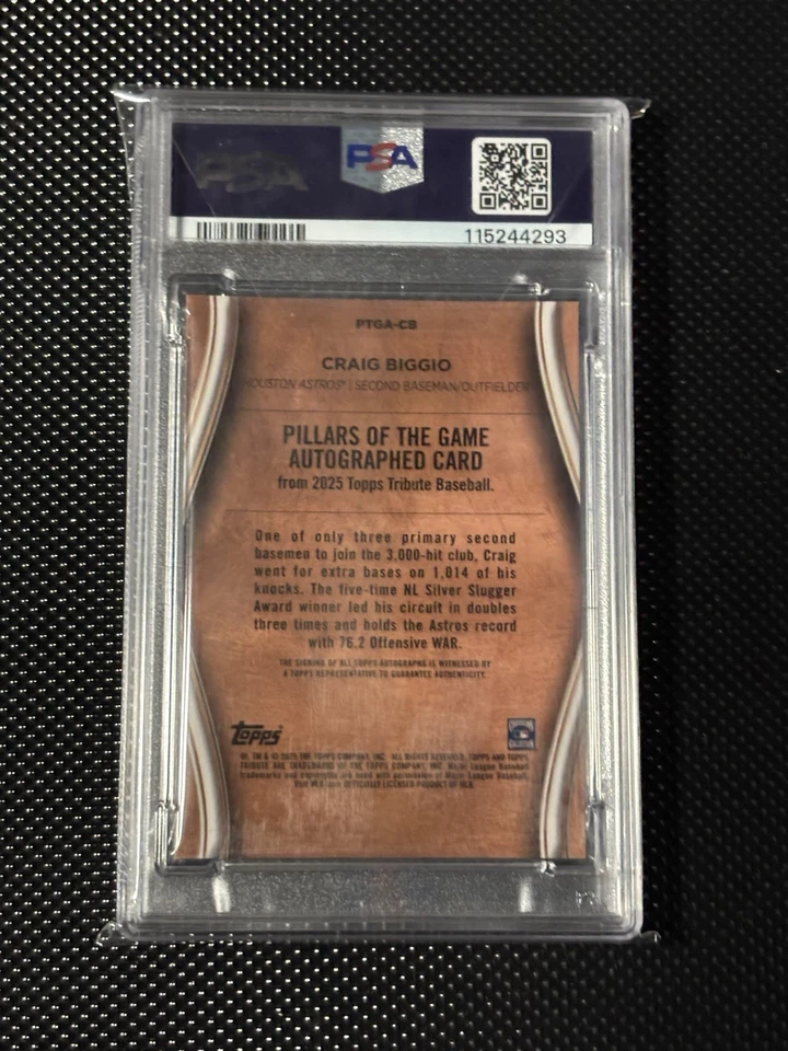 2025 Topps Tribute Craig Biggio #CB Pillars Green Auto/99 Astros Salón de la fama PSA 9 Foto 2 de 2