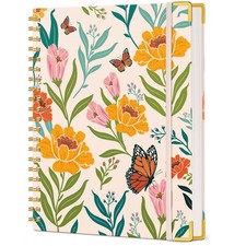 Cute Spiral Notebook Journal for Women, 200 Pages Lined A4, Yellow Floral