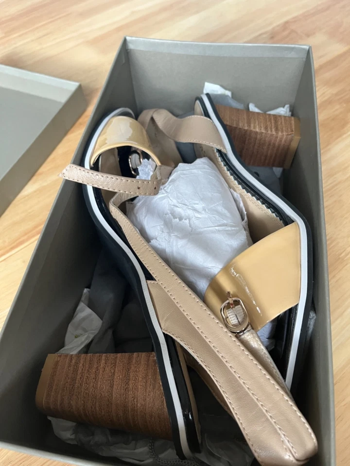 Stunning Florsheim caramel patent and bone leather block heels Size 40 Brand New - image 2 of 4