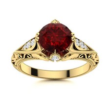 Natural Garnet 925 Sterling Silver Solitaire with Accents Artisan Ring