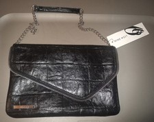 Nine West Black Faux Crocodile Leather Snap Zipper Accent Clutch/Top Handle