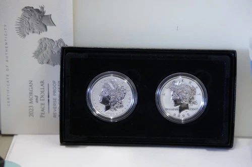 2023-S Reverse Proof $1 Morgan and Peace Silver Dollar 2pc Set Box