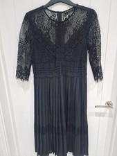 Zara Basic Black Lace Midi Dress Pleated Skirt. Size L. Excellent Condition