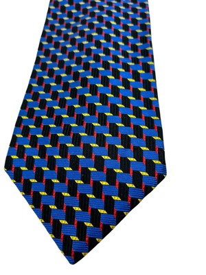 Bruno Piattelli 100% Silk Necktie Mens Geometric Blue Red Yellow Black