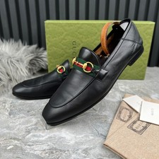 Gucci Jordaan Web Horsebit Loafers Heels Black Leather 12.5 G or 13 US 46.5 EUR 