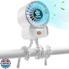 AMTIFO White Baby Fan - USB Rechargeable, Turbo Cooling, Quiet, Adjustable Sp