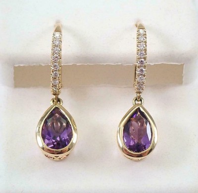Deliciated 4Ct Pear Shape Amethyst Drop Dangle Earrings 14K Yellow Gold Plated