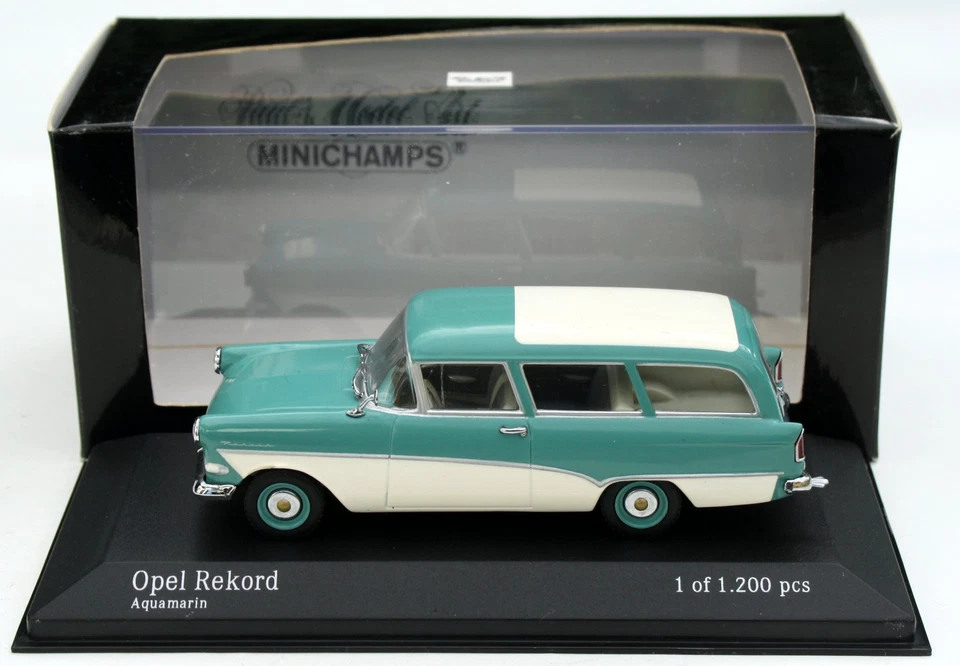 Opel Rekord P1 Caravan Bj. 1957-1962, Aquamarin-Blau, MINICHAMPS Im M.1:43 , - Immagine 3 di 4