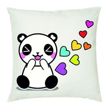 cuscino 40 x 40 disegno panda cuori colorati  idea regalo amore 