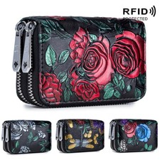 Credit Card Holder Wallet RFID Blocking Leather Coin Purse for Women with Zipper