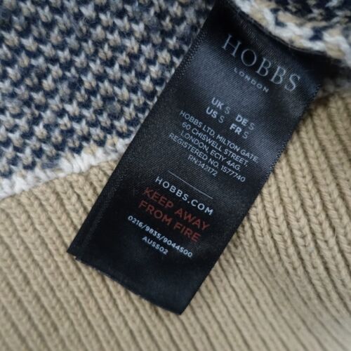 Hobbs Jumper Womens Small Roll Neck Chunky Knit Check Wool Blend Beige Navy - Picture 3 of 10