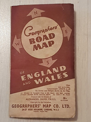 ALEXANDER GROSS - GEOGRAPHENKARTE - ENGLAND UND WALES - UM 1950/1960 -