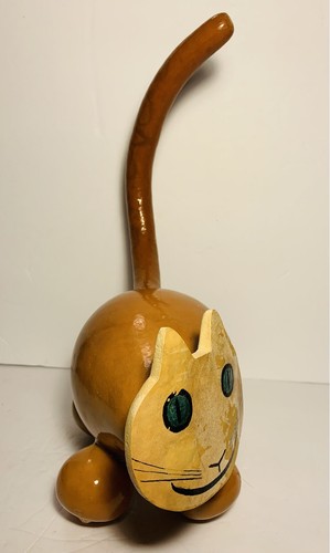 Long Tail Cat Folk Art Gourd Figurine Handmade By Aquarian Designs - Picture 6 of 12