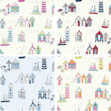 100% Cotton Fabric Lifestyle Beach Huts Lighthouses Sailing Boats 140cm Wide