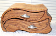 Vintage Wooden 2 drawer Jewelry/Trinket/Keepsake/ Box Wave style bandsaw artisan