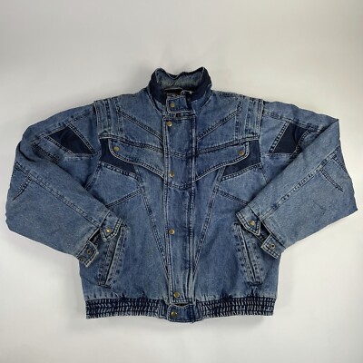 90s vintage 古着 double set up navy poly Vintage North West Blue Jacket Medium Blue Mens Denim Full
