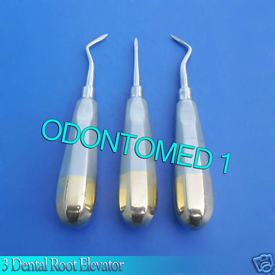 SET OF 3 DENTAL TOOTH ELEVATOR HEIDBRINK LEFT-RIGHT-STR WITH GOLD Instrument