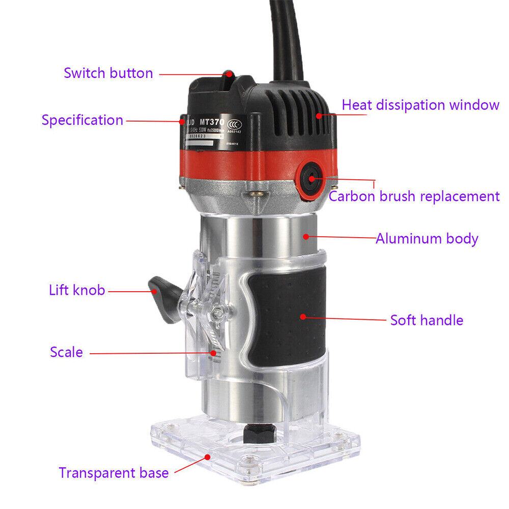 Electric Hand Trimmer Wood Laminate Palm Router Joiner Tool 1/4''  30000RPM 800W - Picture 2 of 9